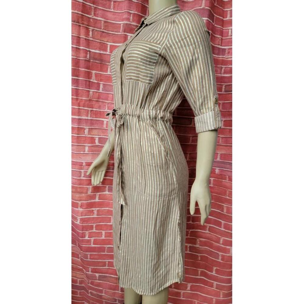 J Glee Belted Shirt Dress Striped Metallic Gold Women's Size S #C